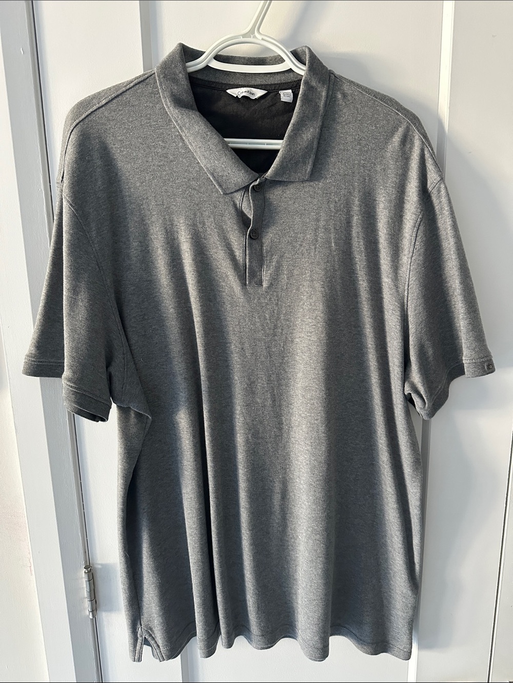 Calvin Klein Men's Gray Polo Shirt - Classic Short Sleeve w/ Button Closure